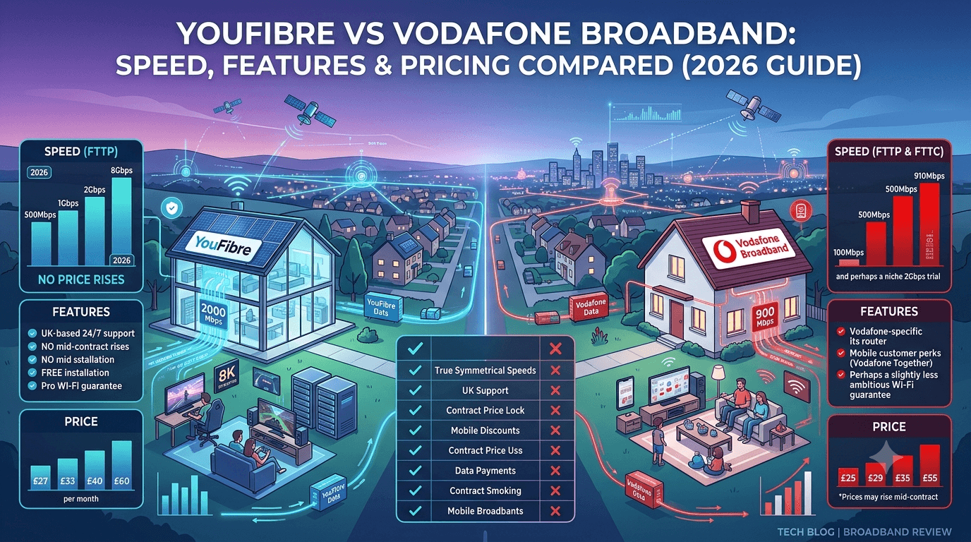 YouFibre versus Vodafone Broadband: Speed, Features & Pricing Compared (2026 Guide)