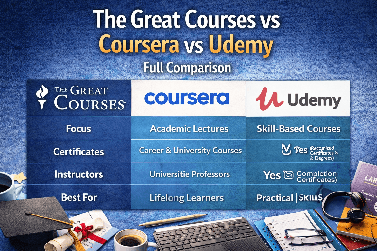 The Great Courses vs Coursera vs Udemy – Comparison