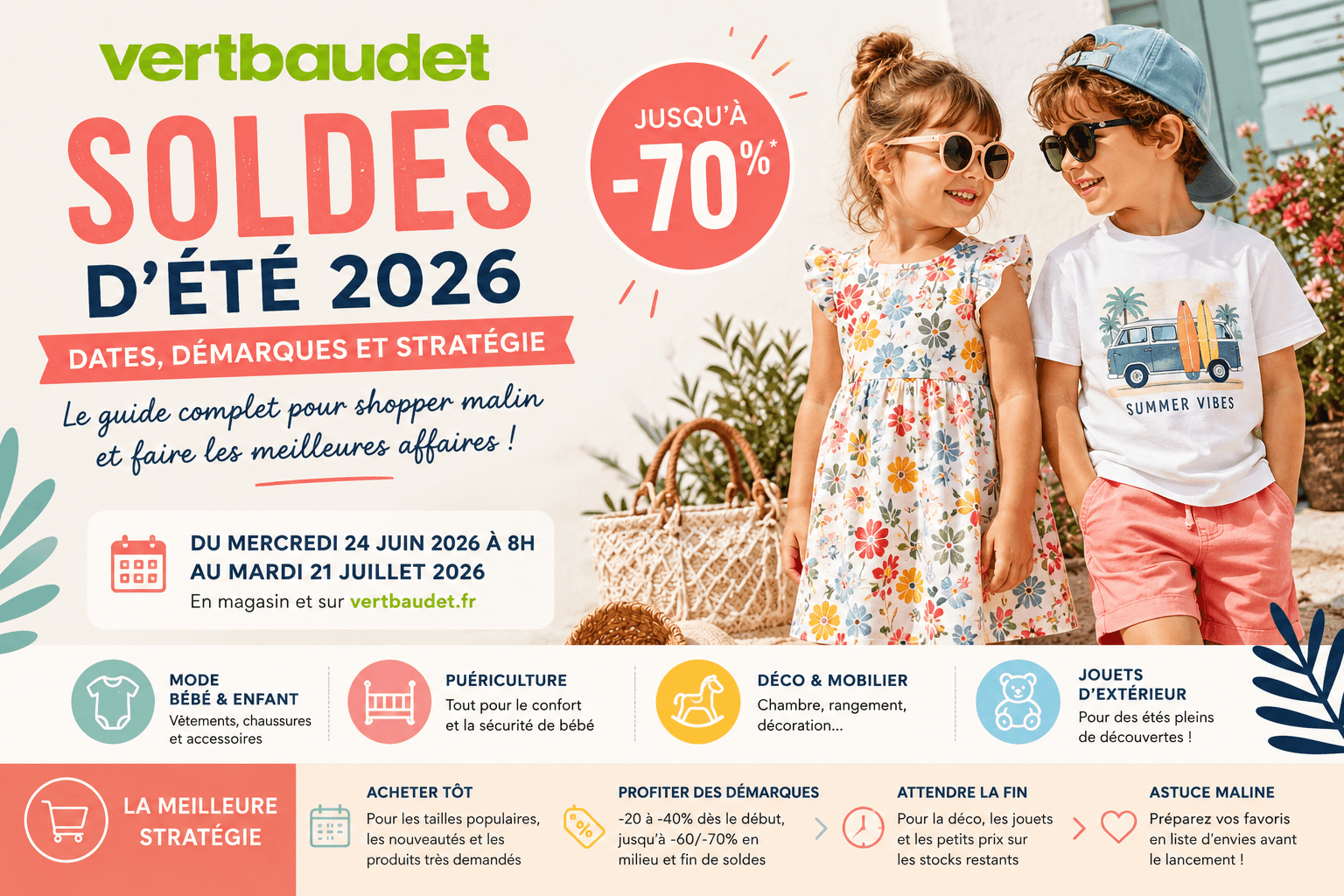 Soldes d’été Vertbaudet 2026 : dates, démarques et stratégie