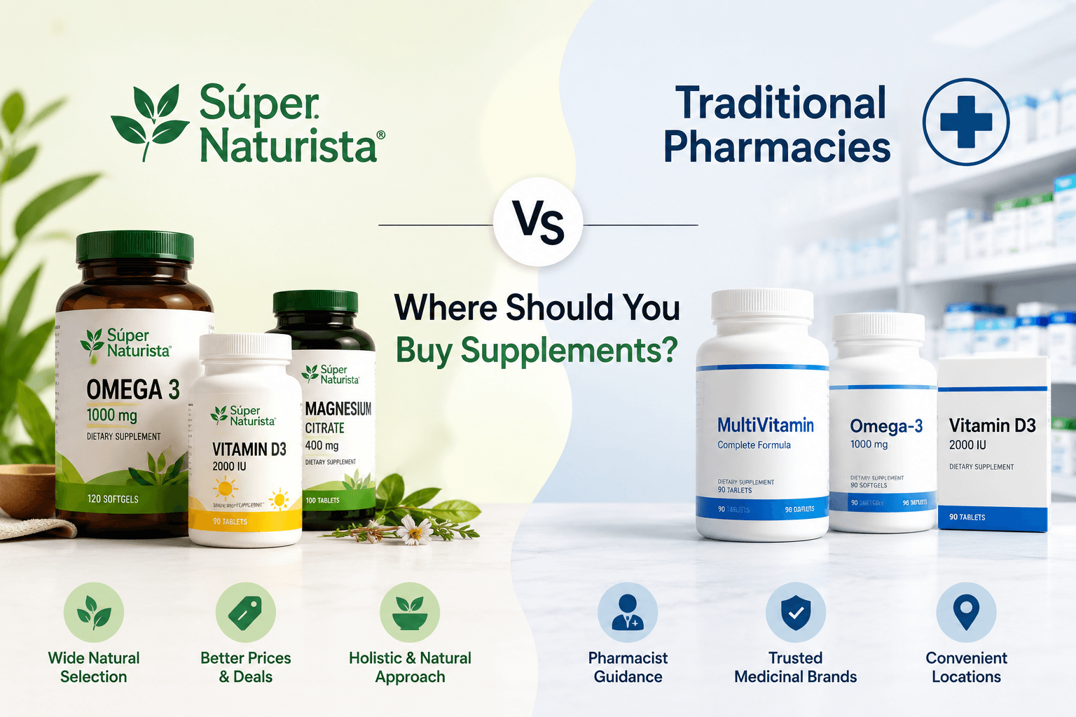 Súper Naturista vs Traditional Pharmacies